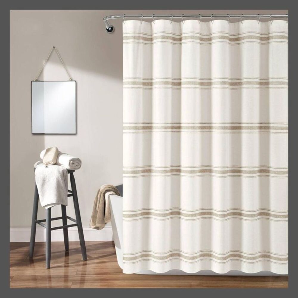 Lush Decor -  Farmhouse Stripe Rustic Cotton Printed  Beige